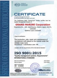  GRAND MARINE awarded ISO 9001 Certificate 